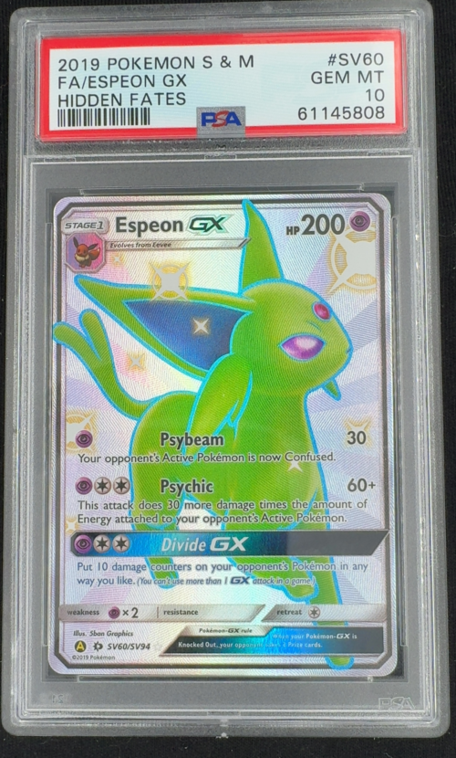 2019 POKEMON SUN & MOON HIDDEN FATES FA/ESPEON GX #SV60 HIDDEN FATES [PSA GEM MT 10]